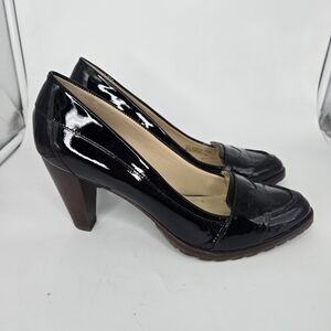 Cole Haan Burgundy Penny Loafer Nike Air Patent Leather Stacked Heel 9.5 B‎